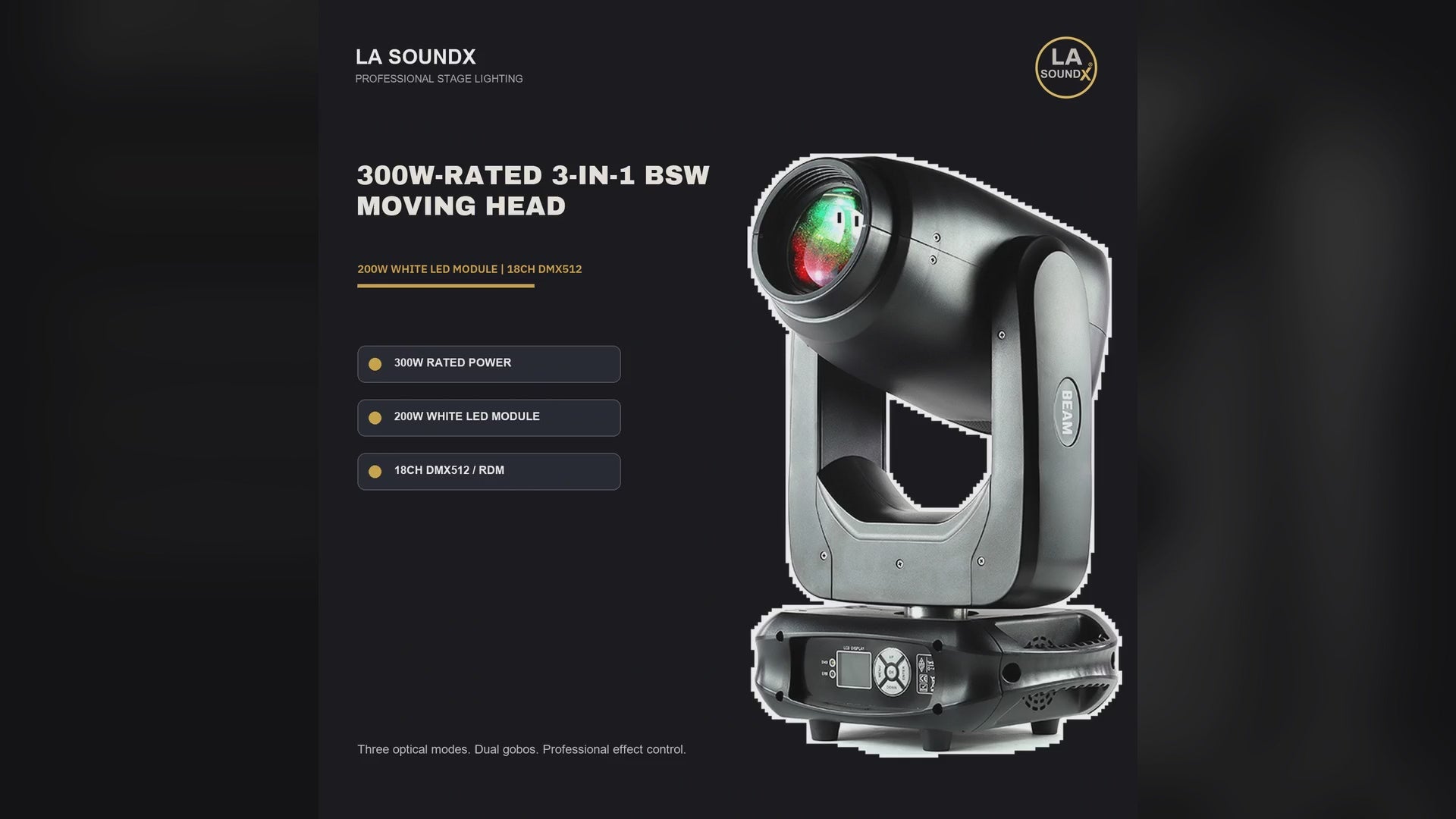 LA SOUNDX 300W LED 3-in-1 Beam / Spot / Wash Moving Head product video delivery 019