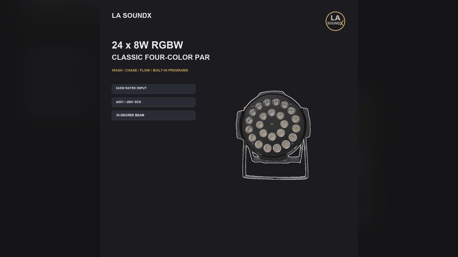 LA SOUNDX 24 x 8W RGBW classic four-color Par light product video delivery 051