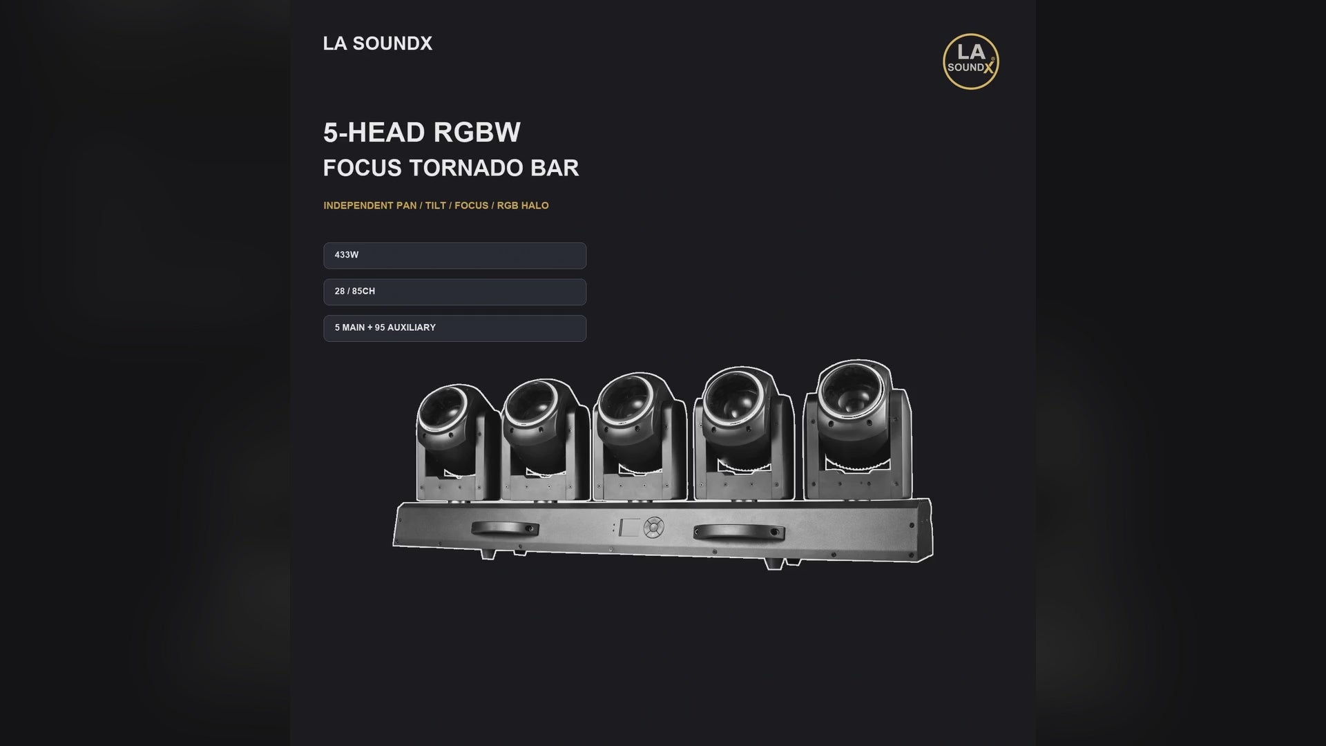 LA SOUNDX 5 x 80W RGBW Focus Tornado Moving Bar product video delivery 036