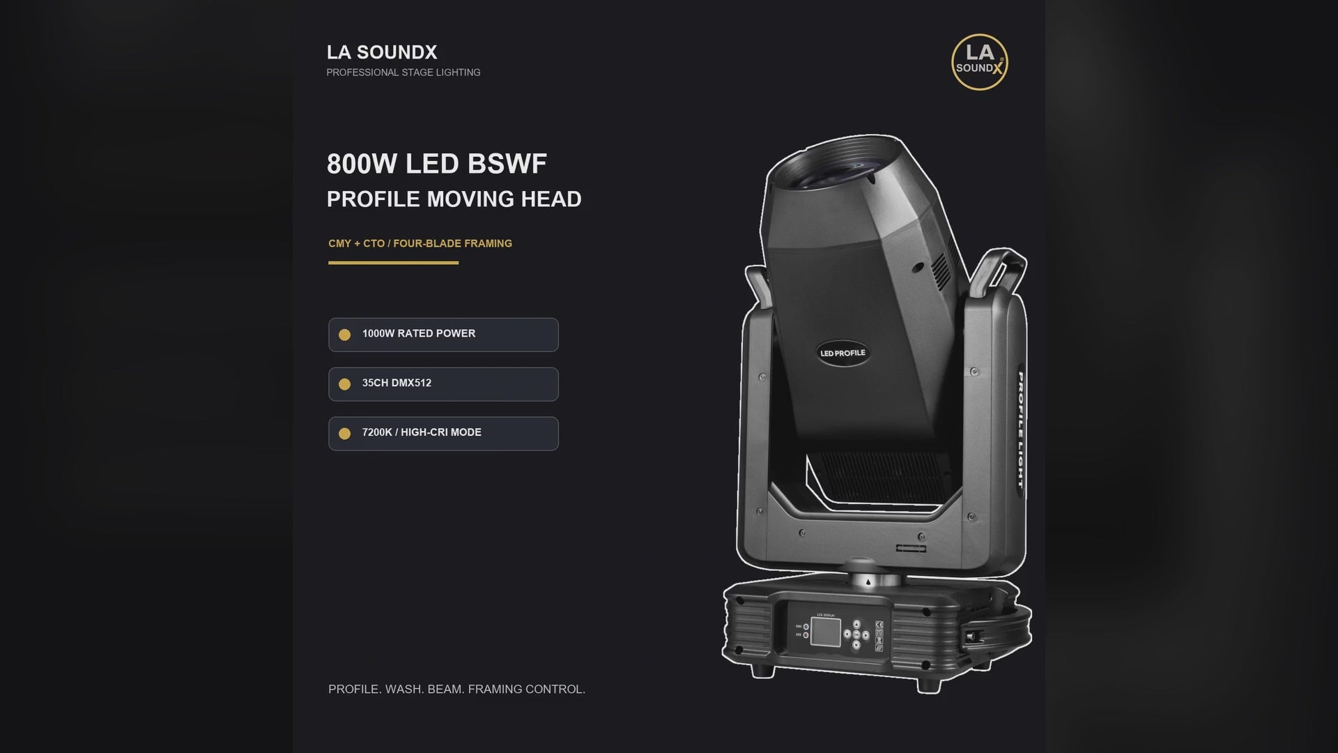 LA SOUNDX 800W LED BSWF Profile Moving Head with CMY + CTO product video delivery 020