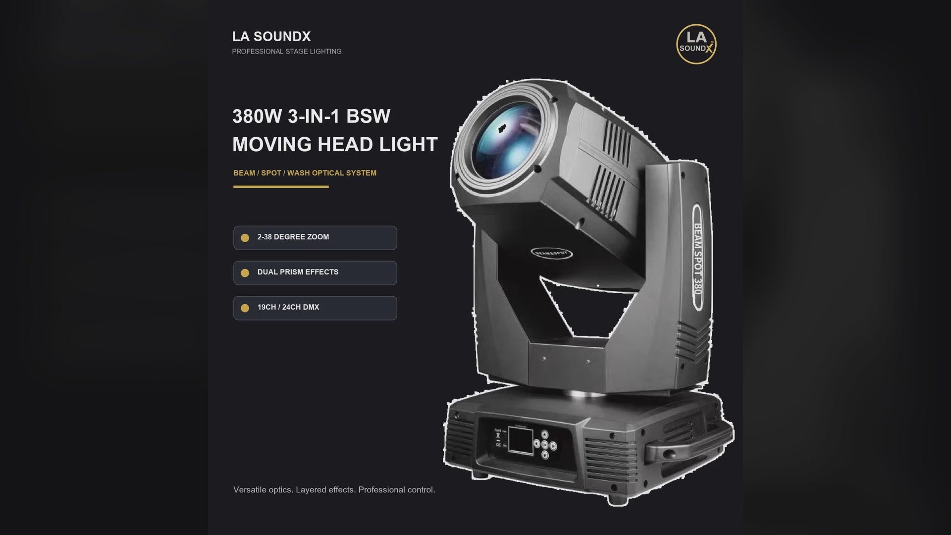 LA SOUNDX 380W 3-in-1 BSW Moving Head Light product video delivery 009