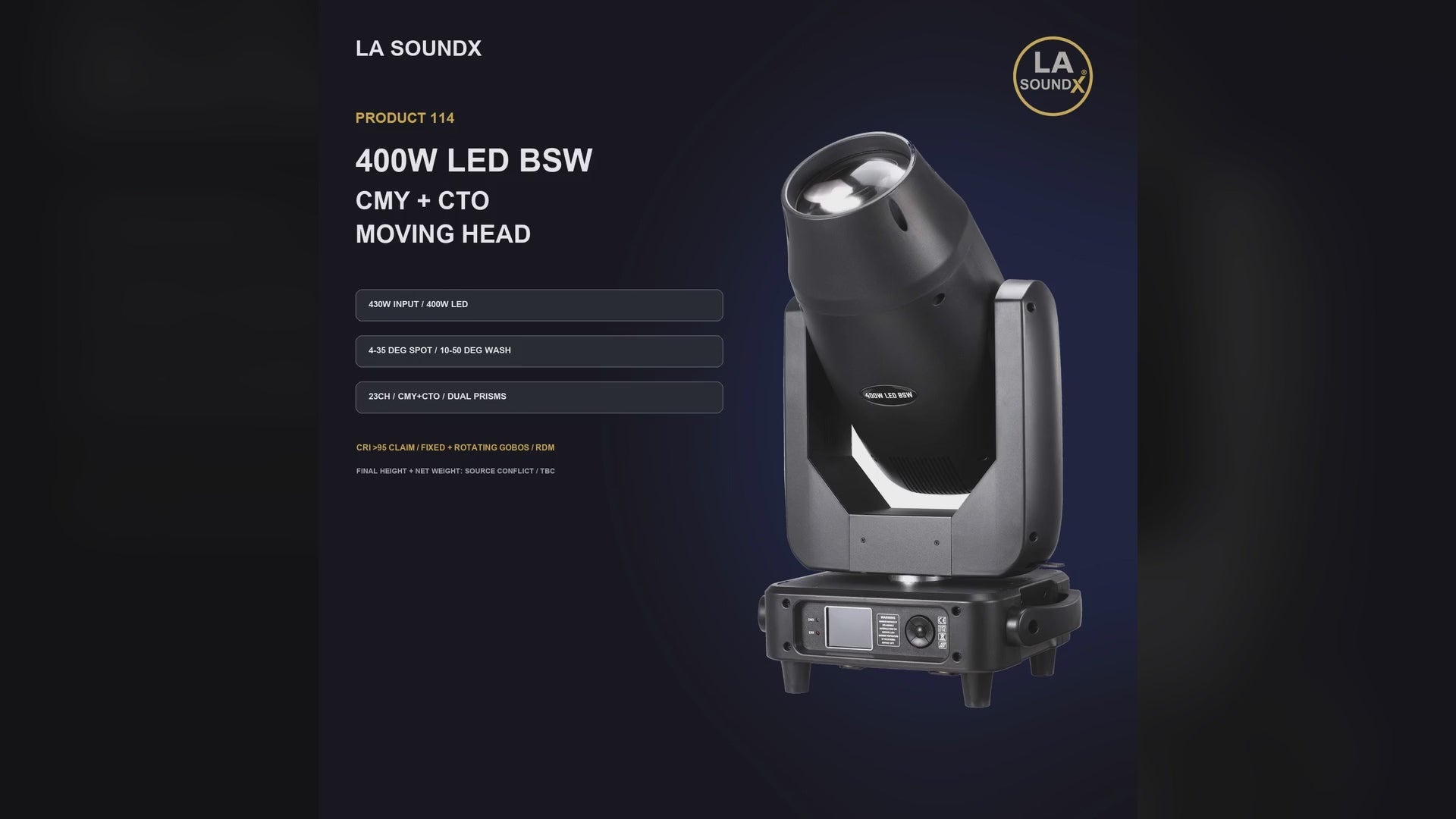 LA SOUNDX 400W LED BSW CMY+CTO Moving Head product video delivery 114