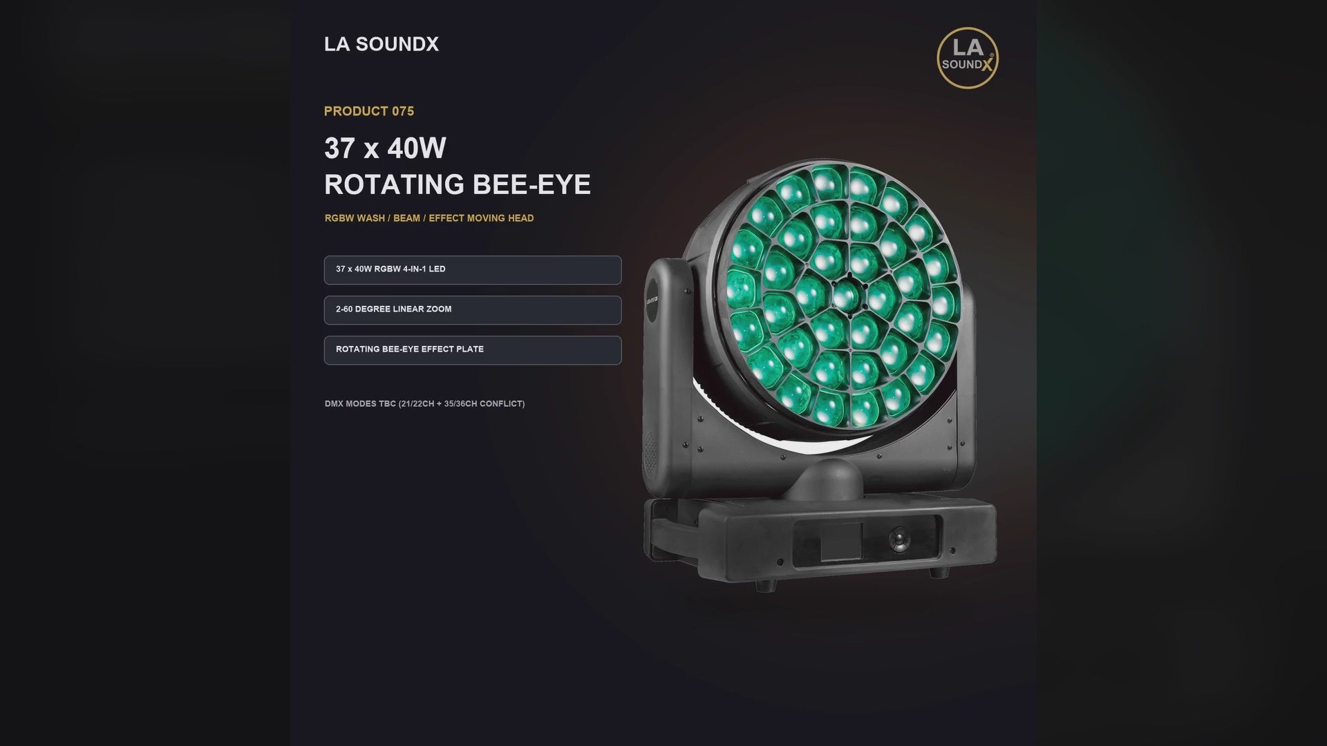 LA SOUNDX 37 x 40W Rotating Bee Eye Wash Moving Head product video delivery 075