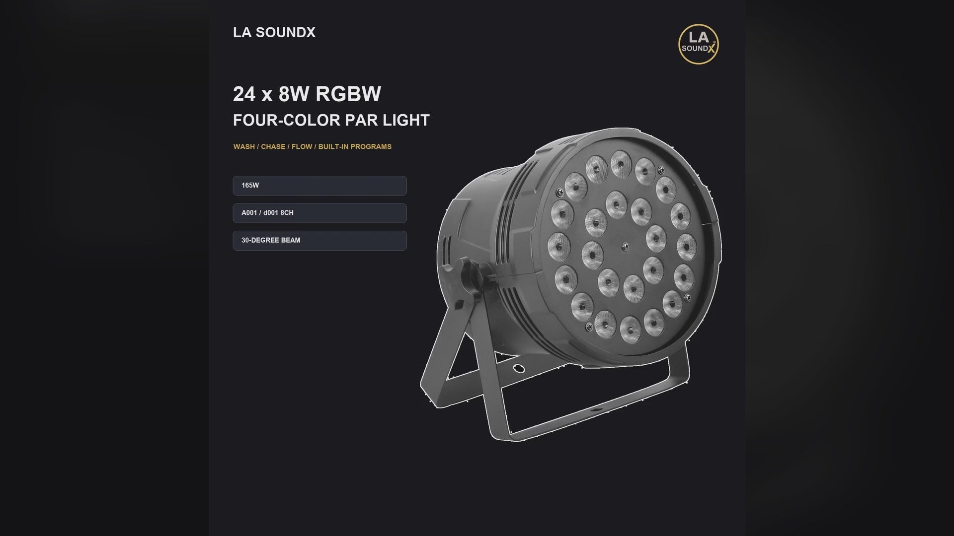 LA SOUNDX 24 x 8W RGBW four-color Par light product video delivery 047