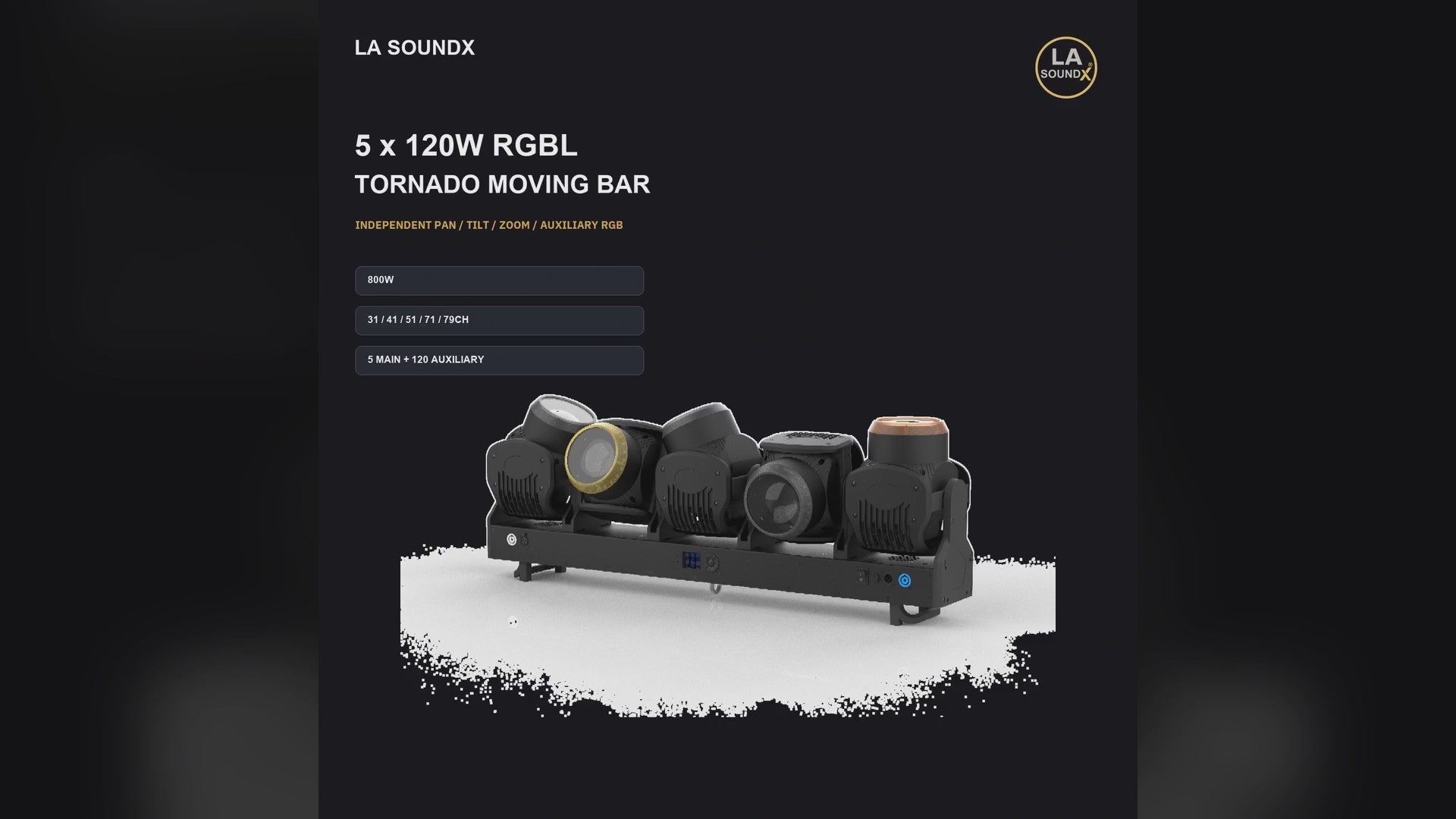 LA SOUNDX 5 x 120W RGBL Tornado Moving Bar - Series 2 product video delivery 038