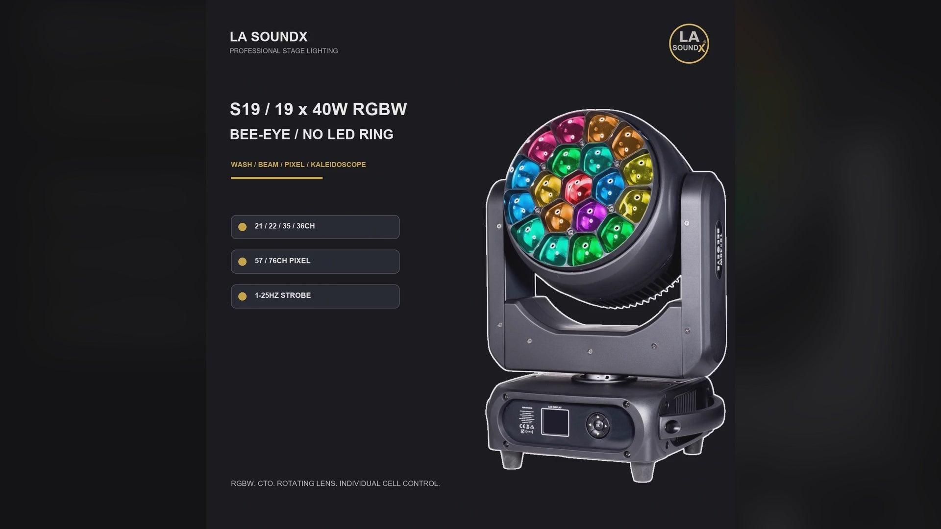LA SOUNDX S19 19 x 40W Bee-Eye Moving Head - No LED Ring product video delivery 025