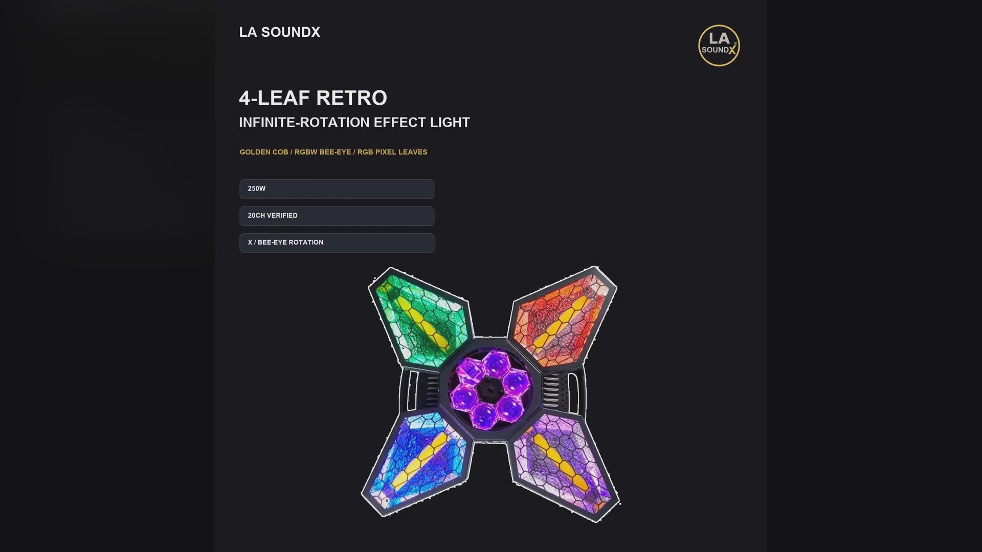 LA SOUNDX 4-leaf infinite-rotation bee-eye retro effect light product video delivery 043