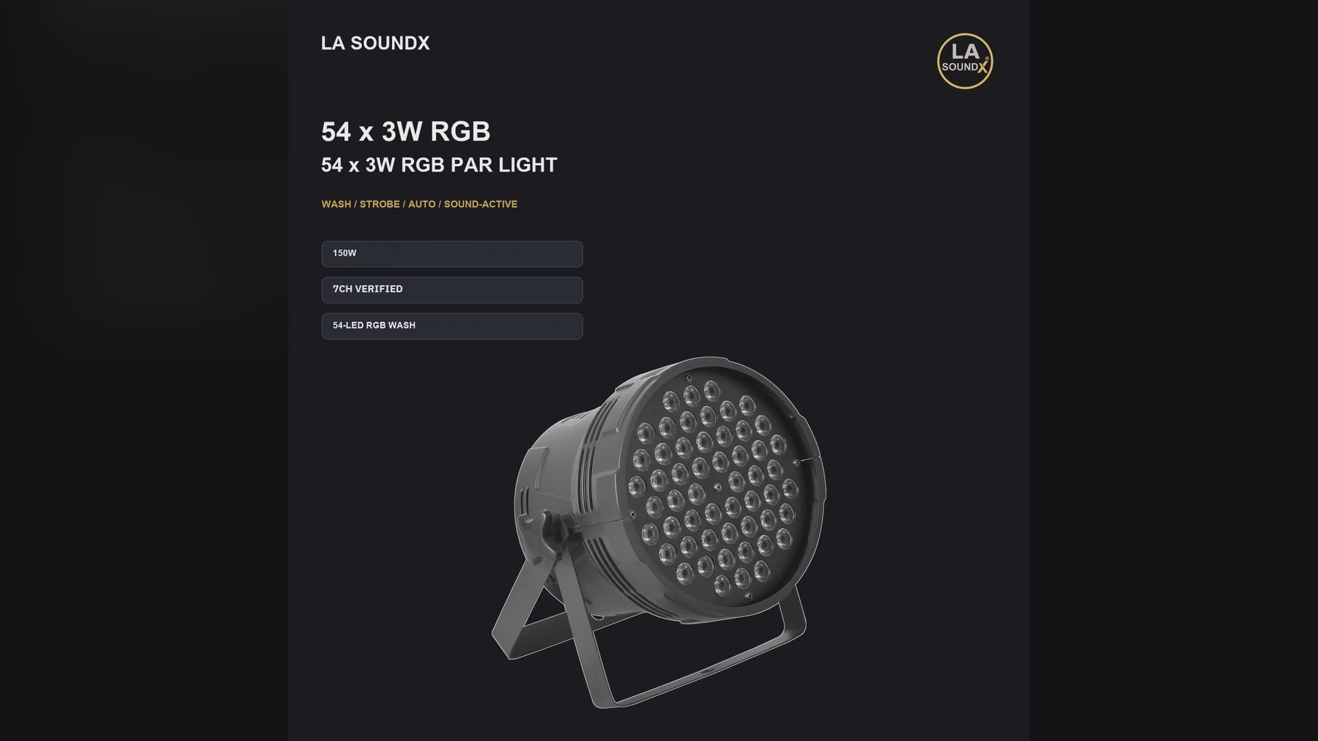 LA SOUNDX 54 x 3W RGB LED Par Wash Light - New Edition product video delivery 048