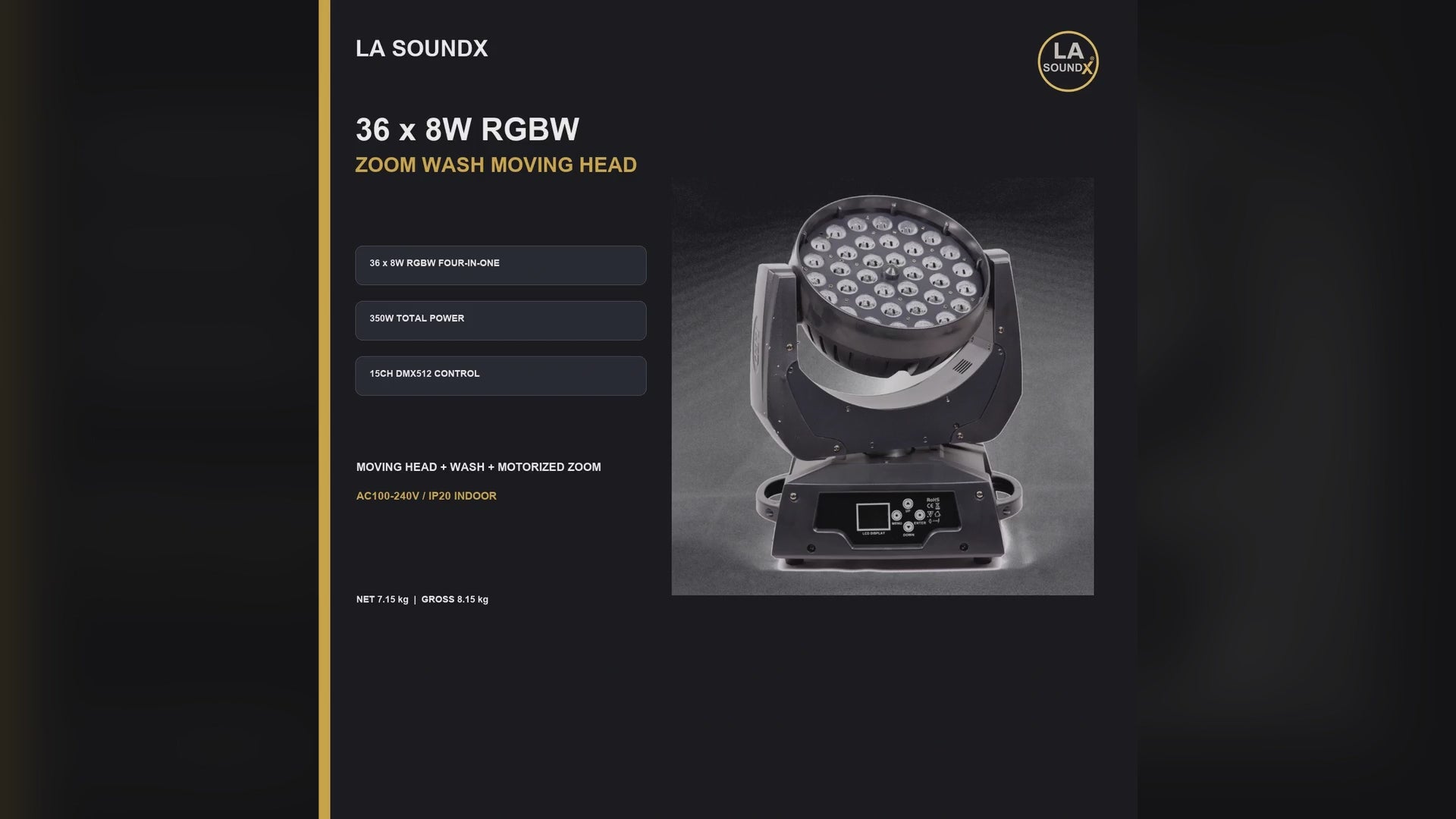 LA SOUNDX 36 x 8W RGBW Zoom Wash Moving Head product video delivery 056
