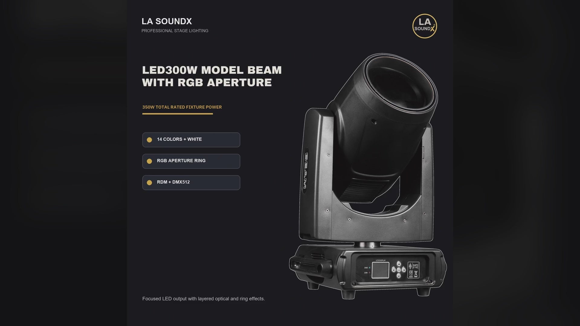 LA SOUNDX LED300W Module Beam Moving Head with RGB Aperture product video delivery 013