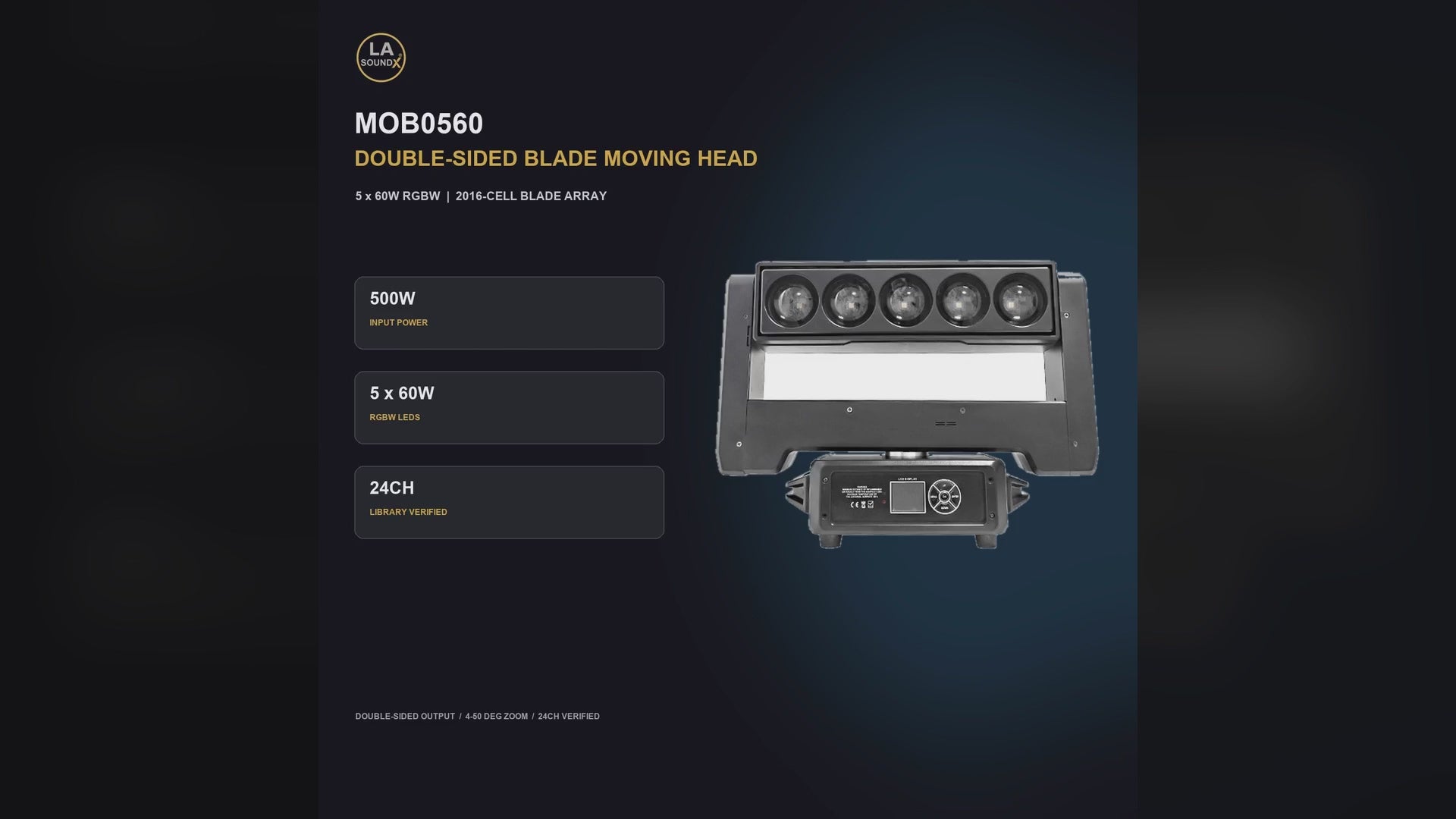 LA SOUNDX MOB0560 5 x 60W Double-Sided Blade Moving Head product video delivery 103