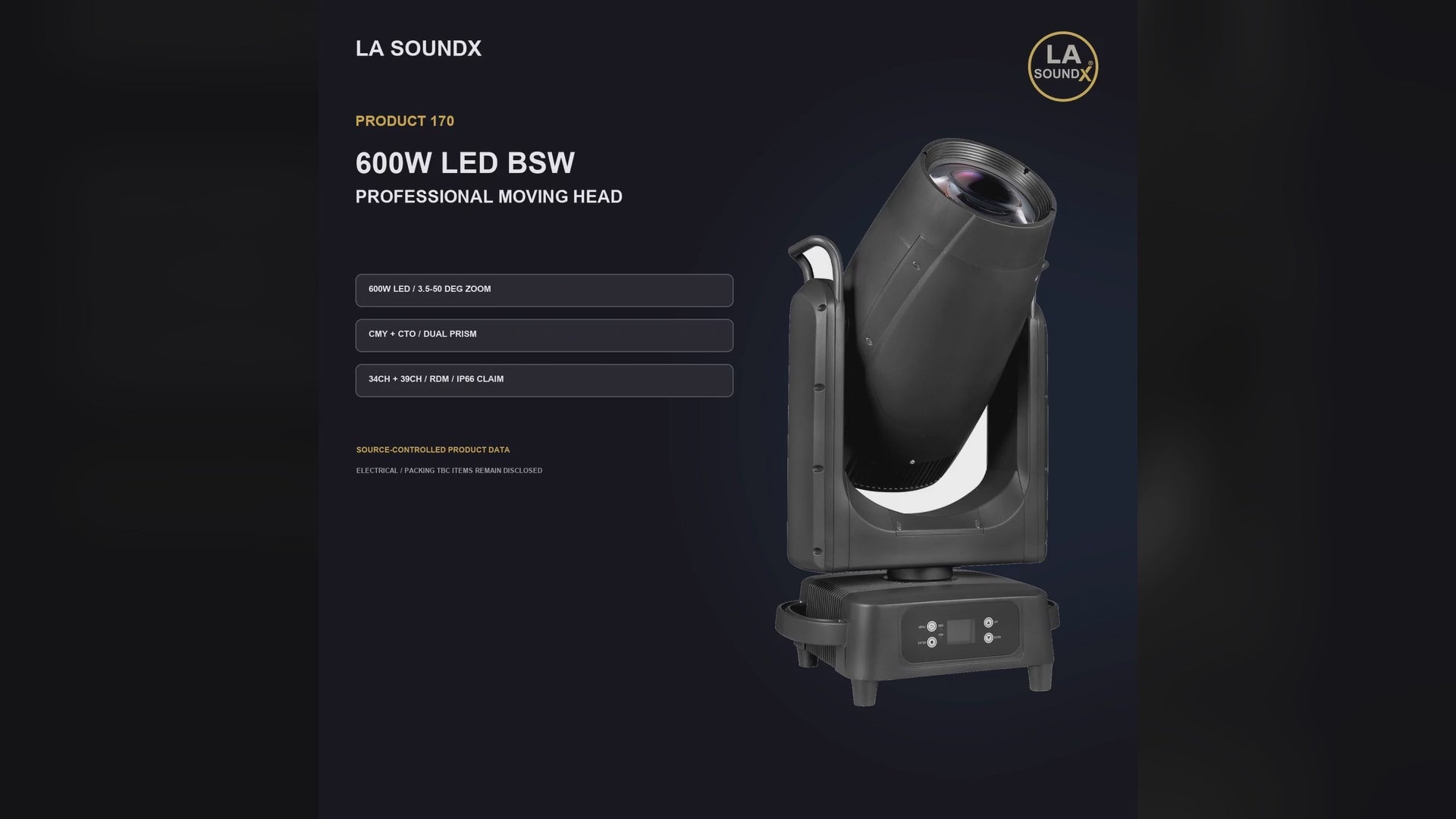 LA SOUNDX 600W LED Waterproof BSW 3 in 1 Moving Head product video 01 delivery 170