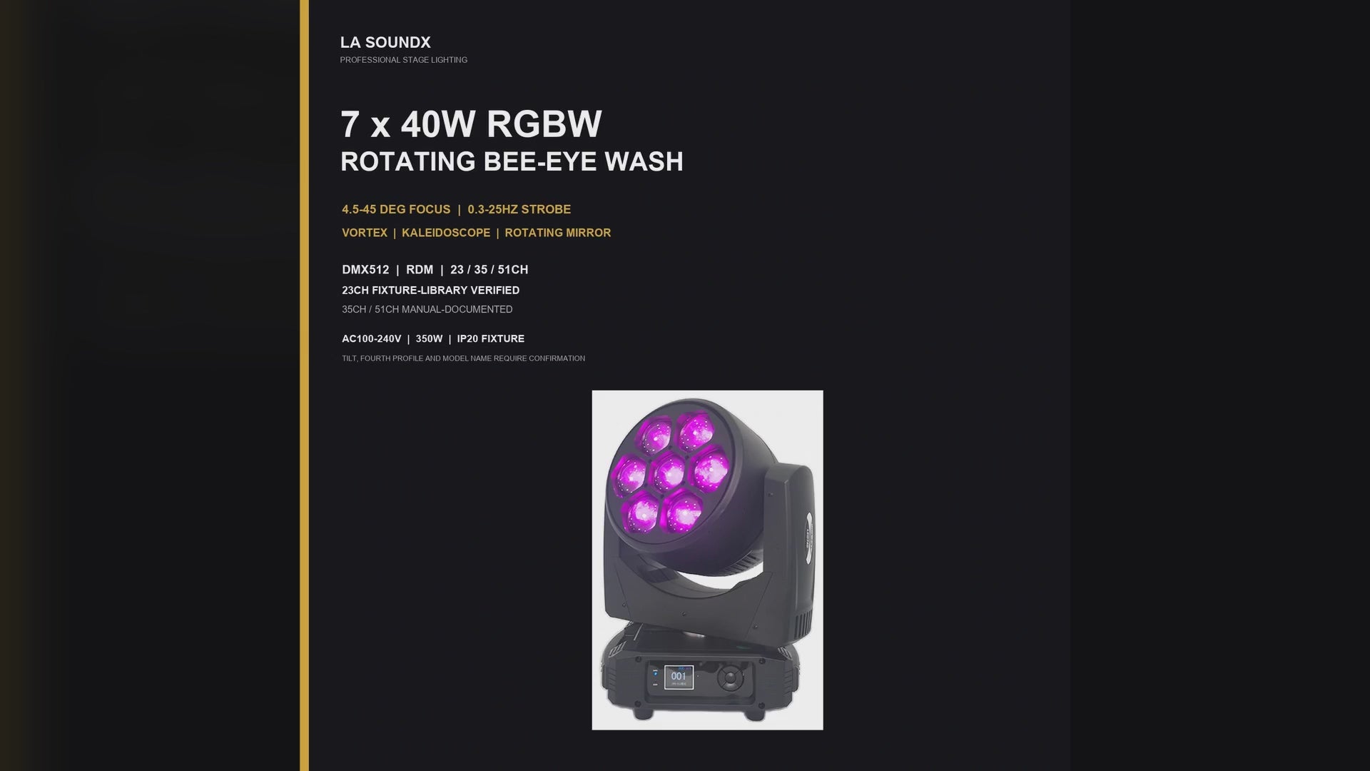 LA SOUNDX EYE4007 7 x 40W RGBW Rotating Bee Eye Moving Head Wash product video 01 delivery 132