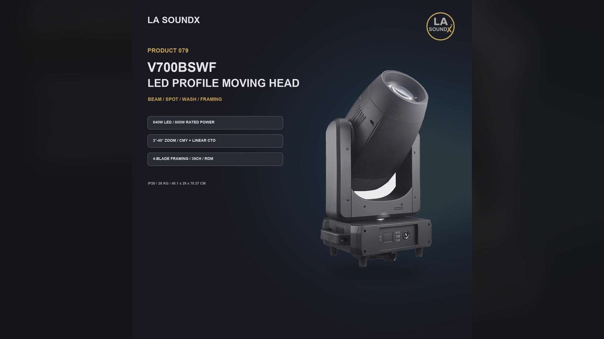 LA SOUNDX V700BSWF 640W LED Profile Moving Head product video delivery 079