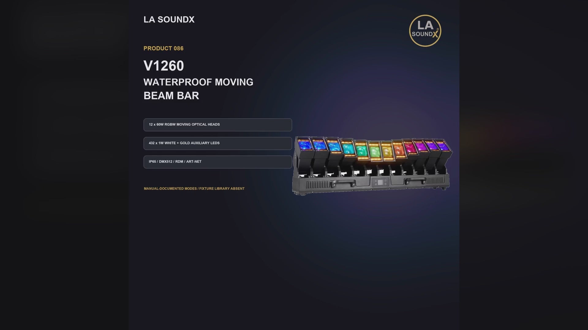 LA SOUNDX V1260 Waterproof 12 x 60W RGBW Moving Beam Bar product video delivery 086