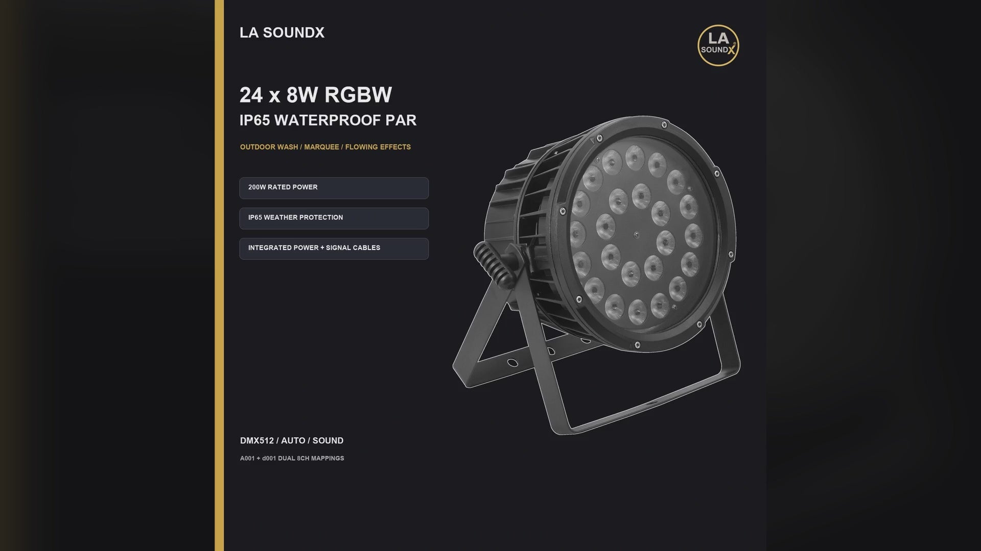 LA SOUNDX 24 x 8W RGBW IP65 waterproof Par light product video delivery 052