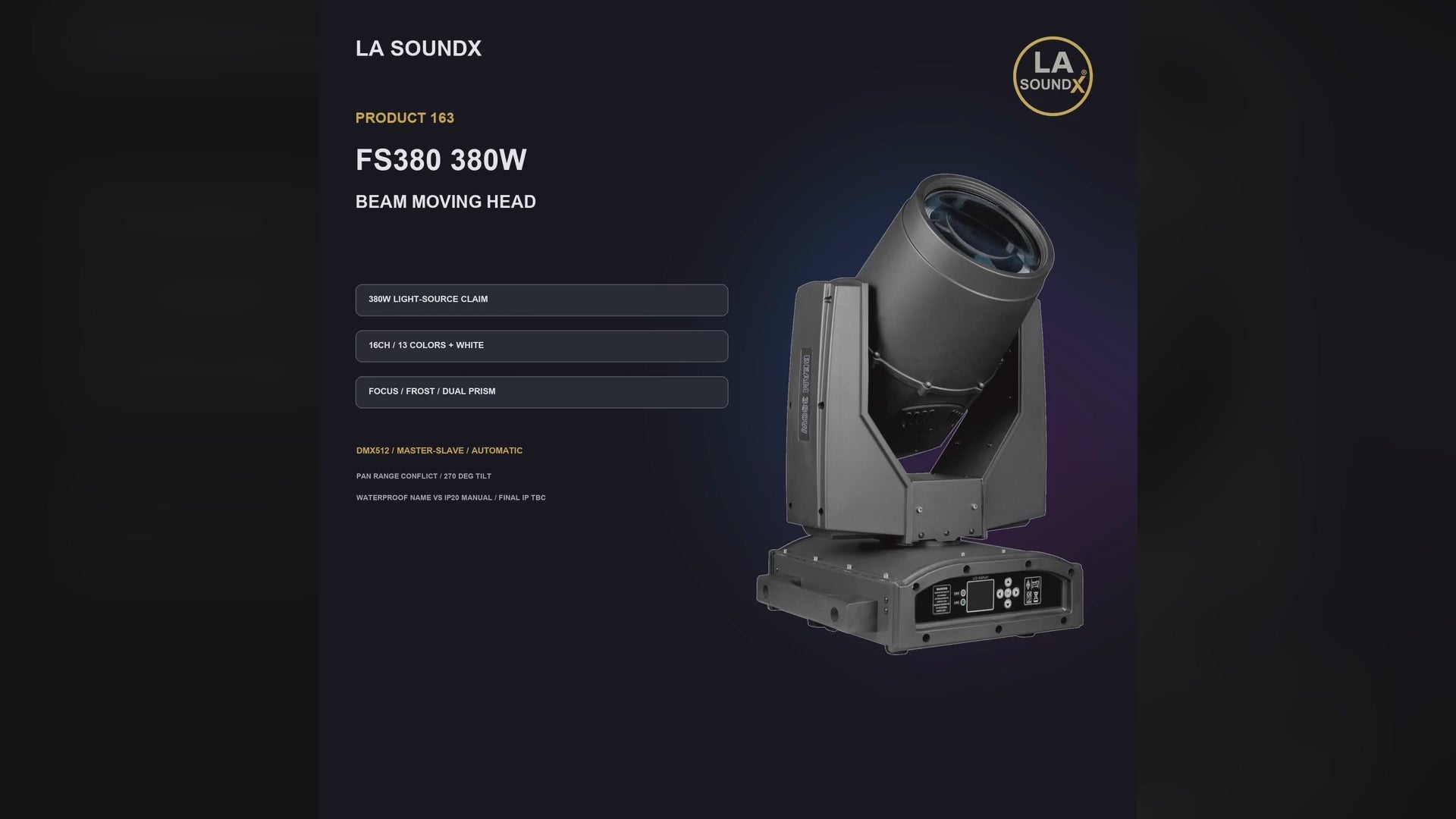 LA SOUNDX FS380 380W Beam Moving Head product video 01 delivery 163