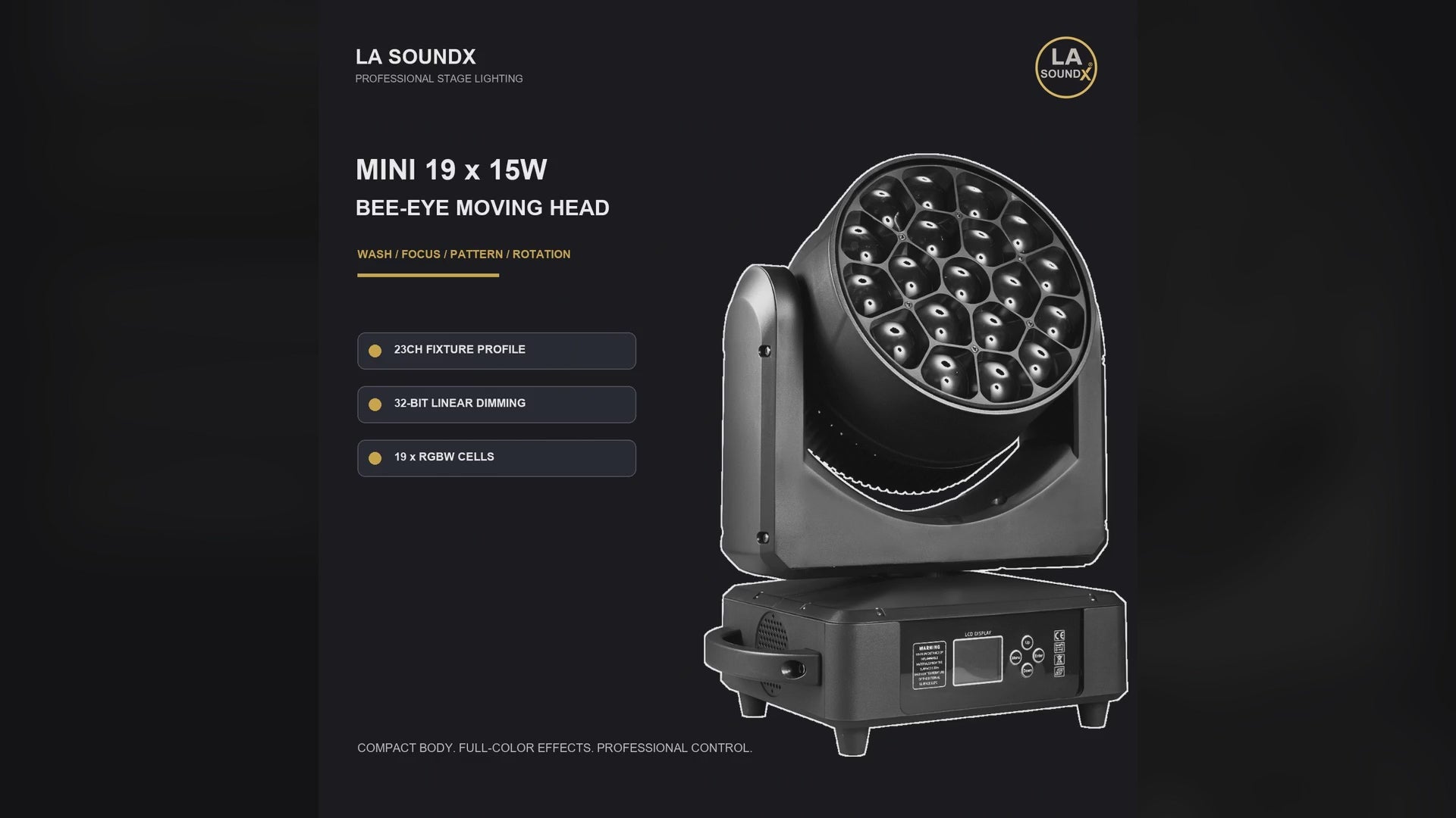 LA SOUNDX Mini 19 x 15W Bee-Eye Moving Head product video delivery 024