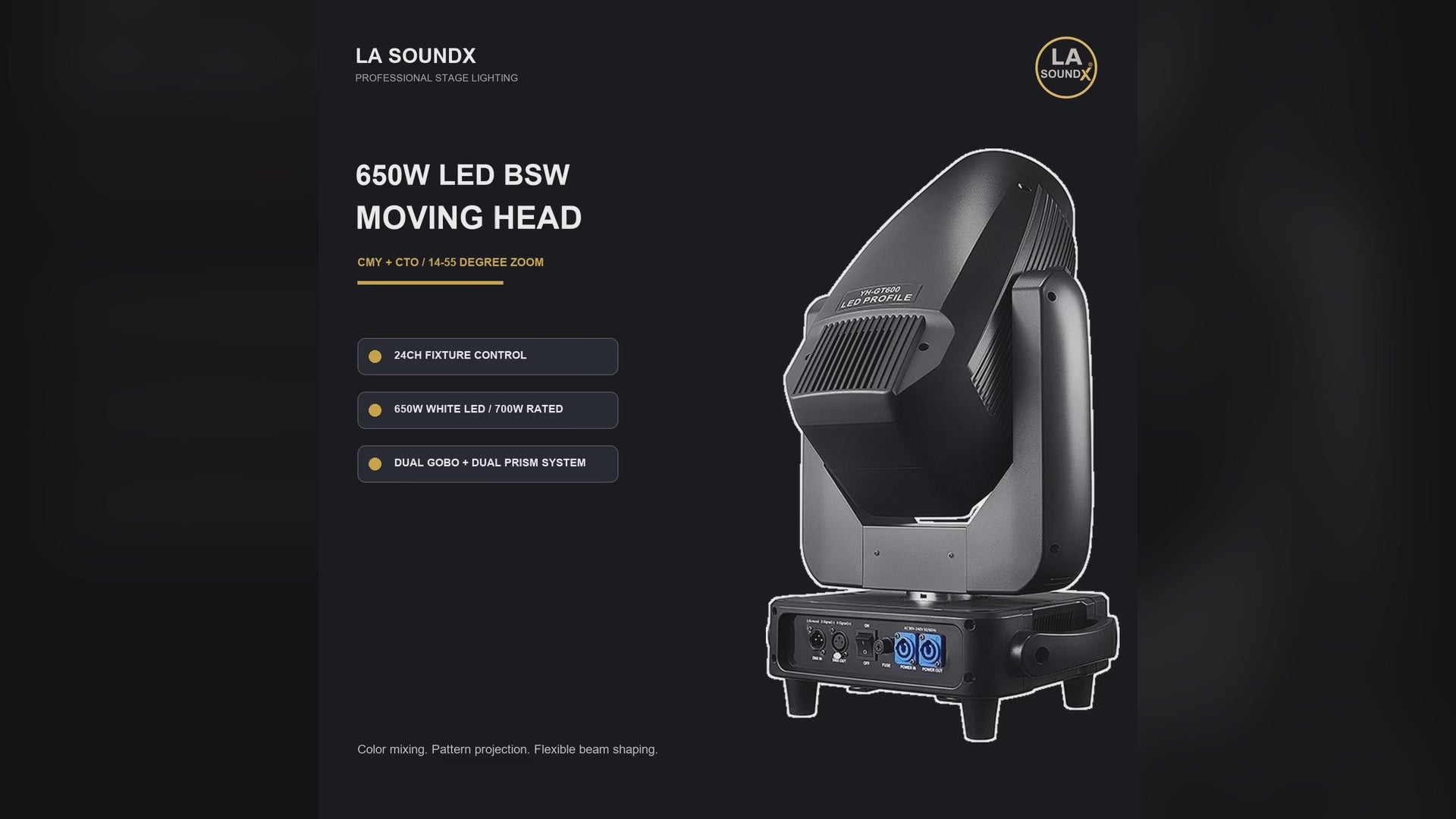 LA SOUNDX 650W LED BSW Moving Head with CMY + CTO product video delivery 017
