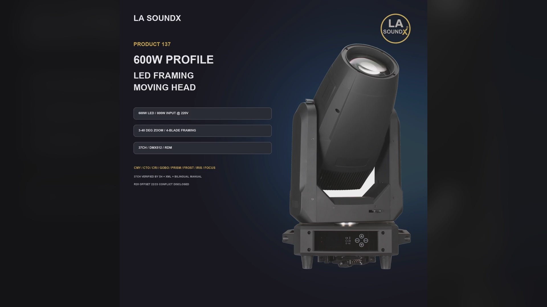 LA SOUNDX 600W LED Profile Framing Moving Head product video 01 delivery 137
